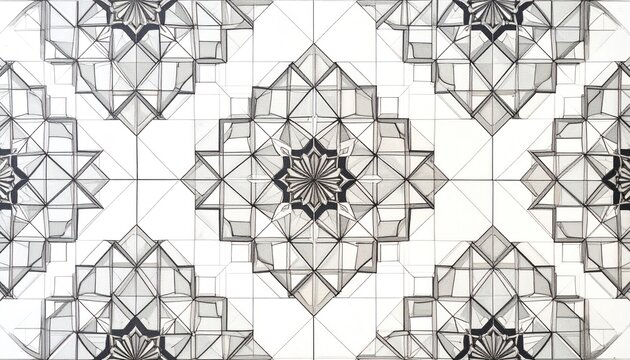 Intricate geometric star pattern in black and white architectural tessellation design symmetrical and complex