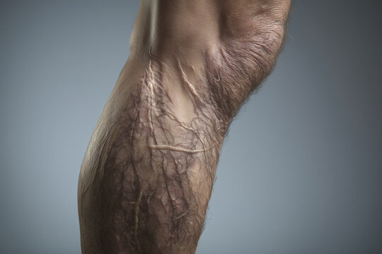 Medical illustration of elephantiasis lymphedema in a human leg.