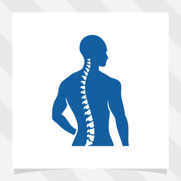 human Silhouette with bone chiropractic logo icon. spine logo design, medical chiropractic logo vector illustration.