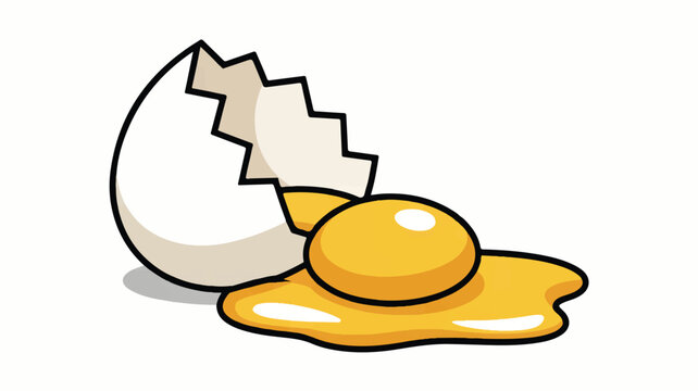 cartoon egg with yolk spilling out of broken shell