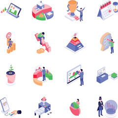 Fototapeta premium Collection of Business Strategies Isometric Illustrations