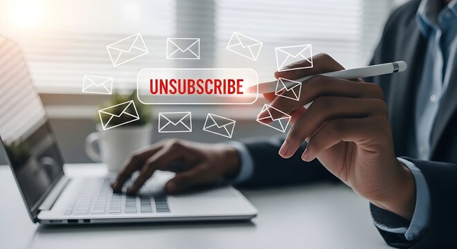 Businessman Hand Clicking Unsubscribe Button for Email Marketing and Newsletter Opt-Out Concept
