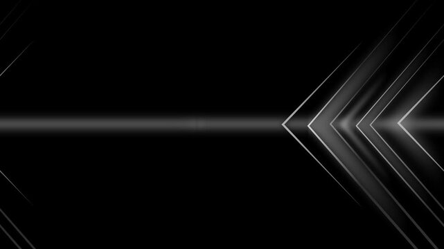 Dark abstract background glowing chevron arrows pointing left animation, subtle horizontal light beam modern tech design