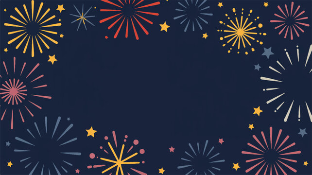colorful fireworks exploding on dark blue background with stars