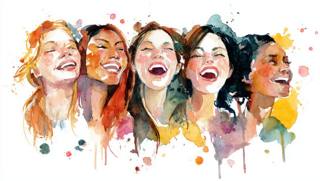 Five women laughing with joy and happiness