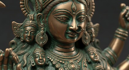 Fototapeta premium Closeup of bronze Hindu goddess statue.