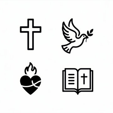 Symbols of Faith: A collection of simple, yet profound icons representing central tenets of a specific belief system, inviting contemplation and reflection on spiritual matters.