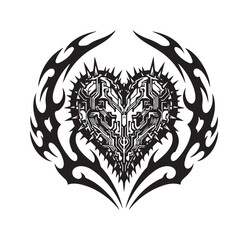 Fototapeta premium Intricate Acid-Inspired Y2K Heart Tattoo Design, Graphic Art, Abstract Environment, Close-Up Viewpoint, Tribal Concept