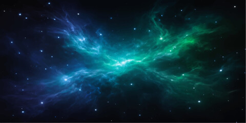 An abstract blue nebula glows within the deep dark cosmos of the outer universe featuring bright stars and celestial light across a fantasy night sky constellation © Alpha Designs