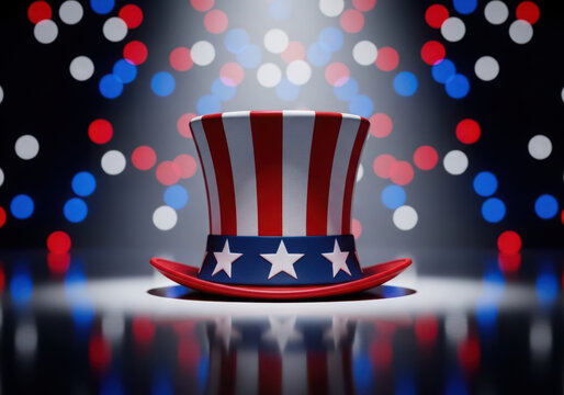 Uncle sam top hat with star pattern and bokeh lights united states patriotic american national