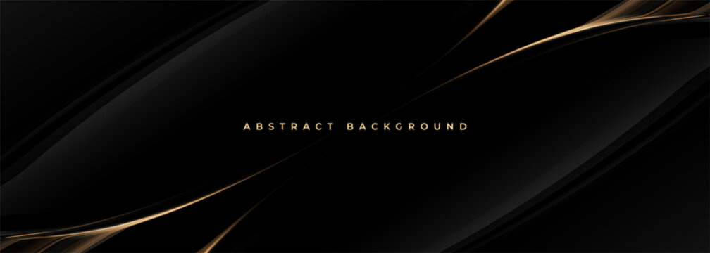Black gold abstract background with flowing curves, smooth gradient ribbons and metallic shimmer deep shadows and glossy highlights create premium mood, ideal forlux branding corporate.