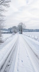 Obraz premium Snowy Country Road in Winter Landscape