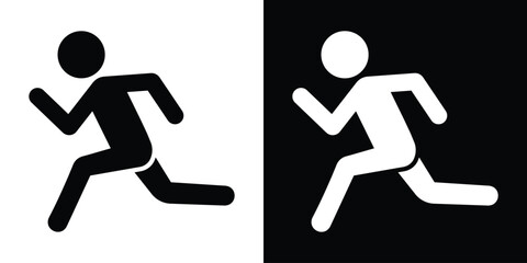 Fototapeta premium Simple vector icon of a person running. Minimalist silhouette representing activity, movement, and fitness. Suitable for sports apps, gym websites, or instructional signs for exercise and jogging.