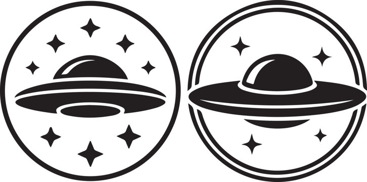 Flying saucer UFO icon with stars in circle