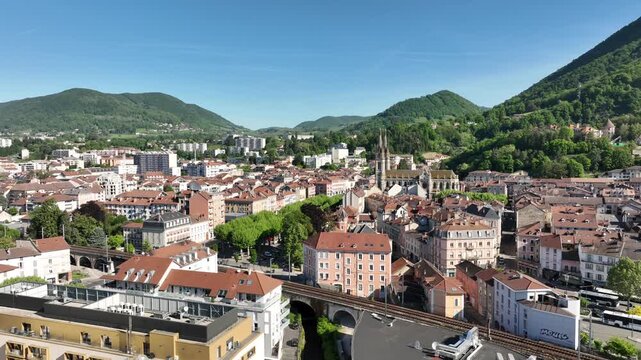 Aerial View of Voiron and Its Cathedral &ndash; Is&egrave;re, France