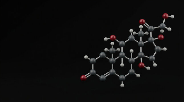  precise 3D-style render of the cortisol molecule, with space for text  