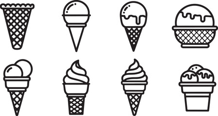 Fototapeta premium Set of eight cartoon ice cream cones with faces isolated vector icons Vector