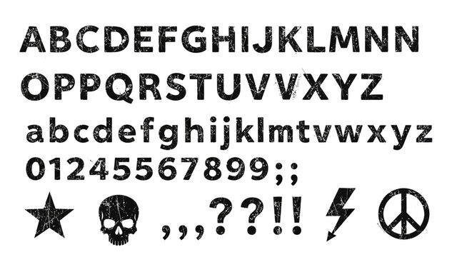 Typography and symbols on white background.