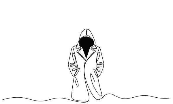 Anonymous person wearing a hooded trench coat.