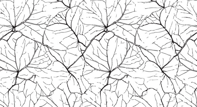 Black leaf pattern, botanical design, vector graphics, seamless background