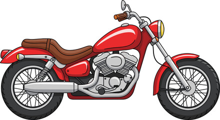 Fototapeta premium Classic red motorcycle vintage cruiser bike illustration detailed motorbike design retro transport vehicle chrome engine two wheeler road travel concept