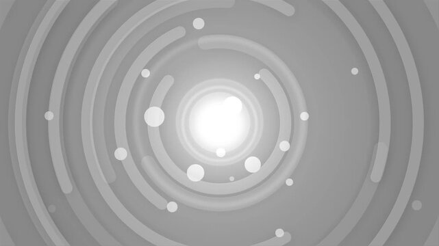 Abstract concentric circles with glowing center scattered bokeh dots animation, modern minimalist background animated