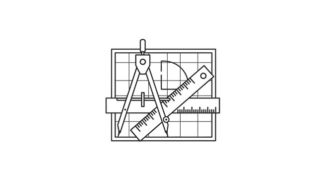 Drawing compass and ruler on graph paper.