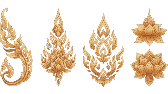 Set of elegant gold earrings with leaf and floral designs on a table Vector