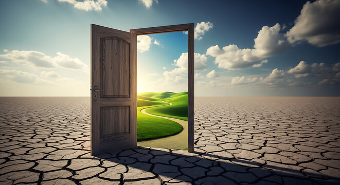Embracing change an open door offers a vibrant path to opportunity, transforming desolate lands