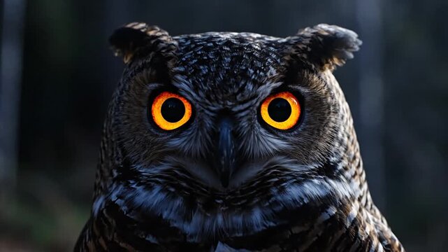 Close-up of a Great Horned Owl in a Forest Setting
