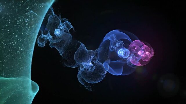 Abstract futuristic colorful bubbles expanding and changing colors in space with glowing bright lights