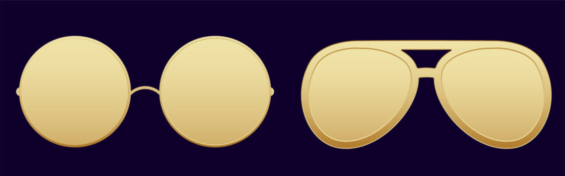 Stylish gold round and aviator sunglasses on dark background.