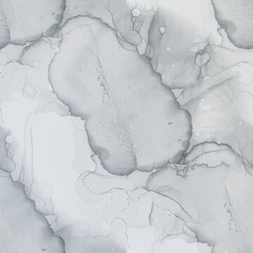 Grey Water Color Background. Light Marble Paint Texture. Fluid Elegant Ceramic. White Marble Background. Light Abstract Watercolor. Modern Abstract Painting. Grey Tile Stone. White Alcohol Ink Splash.