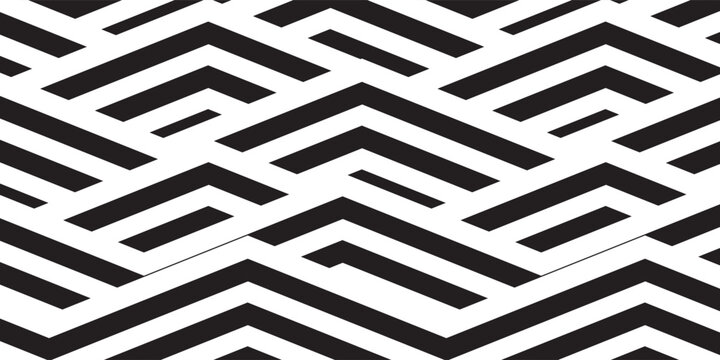The geometric white and black pattern by stripes waves lines. Seamless zigzag effect vector background. Color texture.