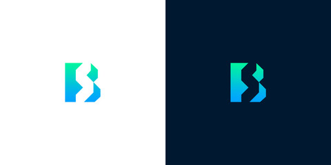 Modern Abstract Geometric Letter B Logo Design with Gradient Colors on White and Dark Backgrounds © anello