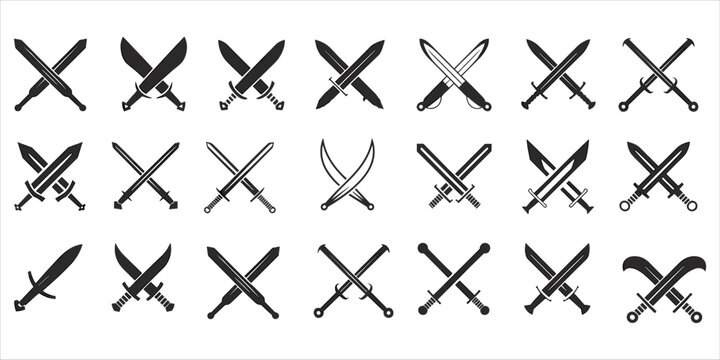 Collection of Crossed Swords Silhouettes Various Styles and Historical Eras weapon blade