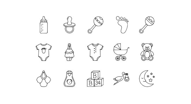 Baby Icons Set: Newborn Essentials, Toys, and Symbols