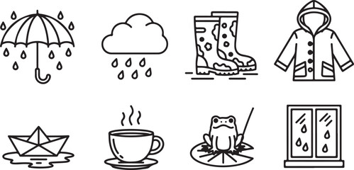 Vector illustration of rain water falling from cloud to bucket and tree Vector © rohan