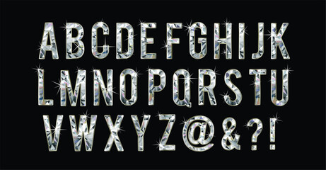 Diamond crystal alphabet font. Ornate jewelry art deco letters and numbers. Stock vector typography. a,b,c,d,e,f,g,h,i,j,k,lm,n,o,p,q,r,s,t,u,v,w,x,y,z  © Moscoo