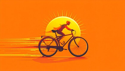 Fototapeta premium cyclist speeding into sunrise on dynamic orange trail with motion blur effect