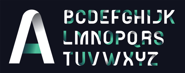 folding font rounded bold font of green gradient glow ribbon letters set business futuristic logo design template abstract vector elements for corporate identity emblem label or icon folding font  © Moscoo