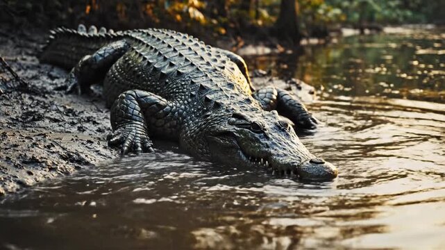 Crocodile Swimming in Water