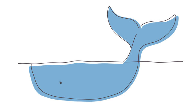Whale tail drawing cartoon blue vector clipart cute flat outline doodle with pastel line art side view on transparent background