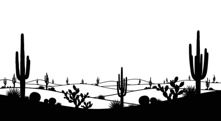 desert landscape silhouette with cacti and hills © Creator Rima  Akter