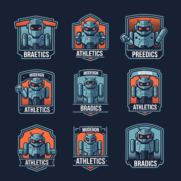 Pixel Art Robot Emblems - Retro Gaming Style Android Icons