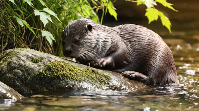 Curious Otter Exploring Its Environment