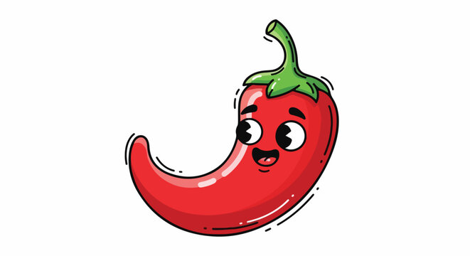 Cartoon-style illustration of a cheerful red chili pepper with a face on a white background.
