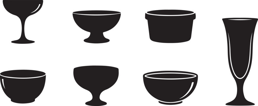 Set of black ceramic cups and mugs isolated vector illustration Vector