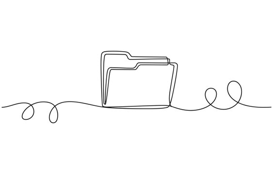 Documents file continuous one line drawing, Continuous single line vector drawing of a folder.
