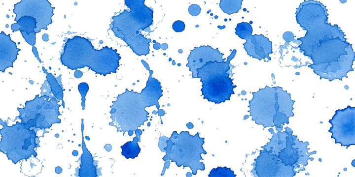 Artistic blue watercolor background featuring ink paint splashes and a colorful grunge splatter design with brush stroke texture and vector illustration stains